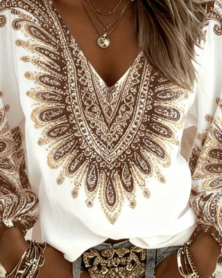 Elaiza | V-Neck Top with Retro Print