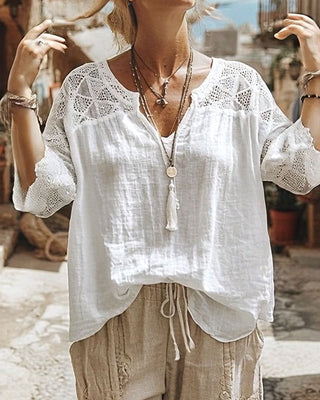 Mariela | Blouse with V-Neck and Lace Detail