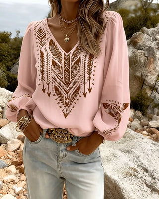 EVY | Puffed Sleeve Blouse with Wide V-Neck