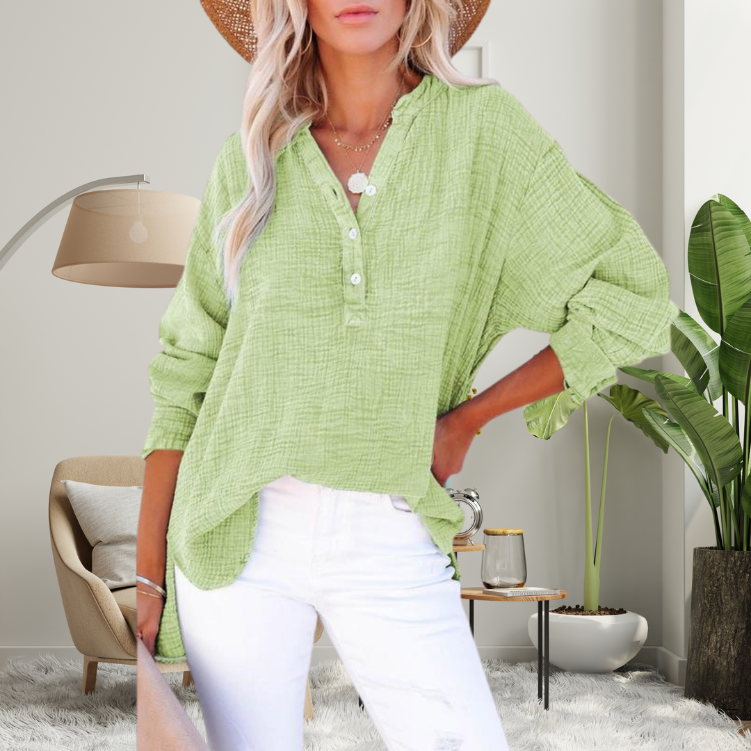 BRYLIN™ - Casual Button V-Neck Long-Sleeve Oversized Blouse