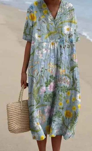 Margaret - Vibrant Floral Garden Print Flowy Dress