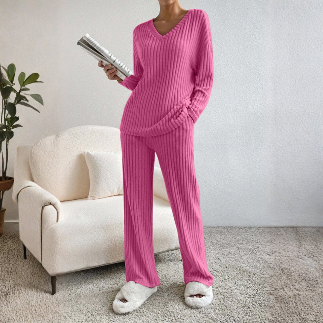 ENLINS™ - Casual Long-Sleeve V-Neck Top and Pants Set