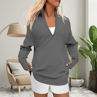 QUINN™ - Cozy Long-Sleeve Quarter-Zip Collared Pullover Sweater