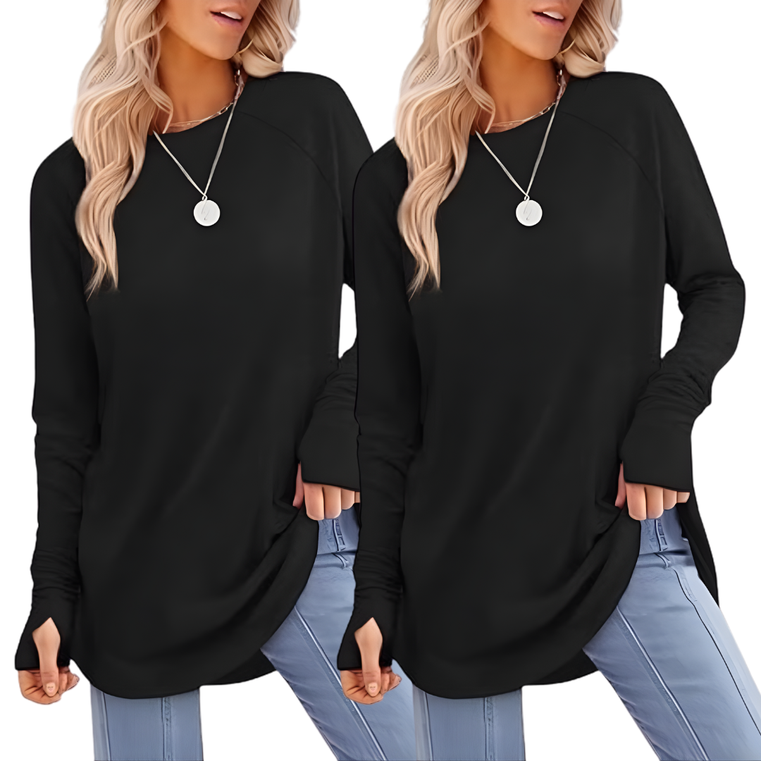 ZARITA™ - Cozy Long-Sleeve Tunic Shirt with Thumb Hole
