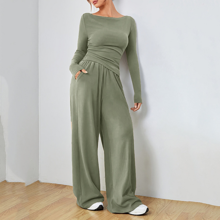 DANTARA™ - Casual Long-Sleeve Top and Wide-Leg Pants Set