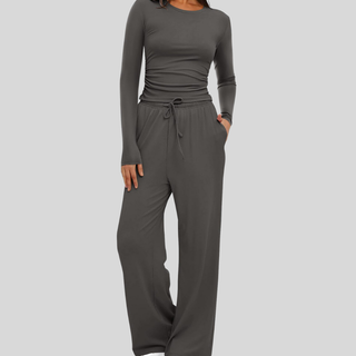 JANNY™ - Casual Long-Sleeve Top and Wide-Leg Pants Set
