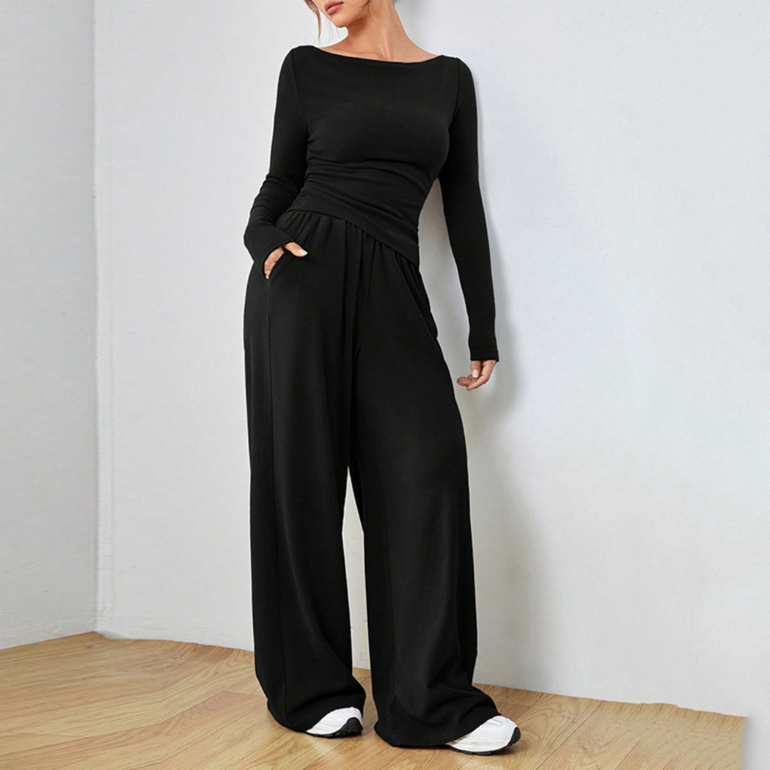 DANTARA™ - Casual Long-Sleeve Top and Wide-Leg Pants Set