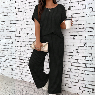 WAUNA™ - Casual Plus Size Short-Sleeve Top and Pants Set