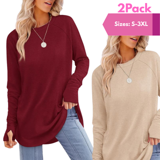 ZARITA™ - Cozy Long-Sleeve Tunic Shirt with Thumb Hole