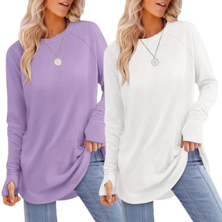 ZARITA™ - Cozy Long-Sleeve Tunic Shirt with Thumb Hole