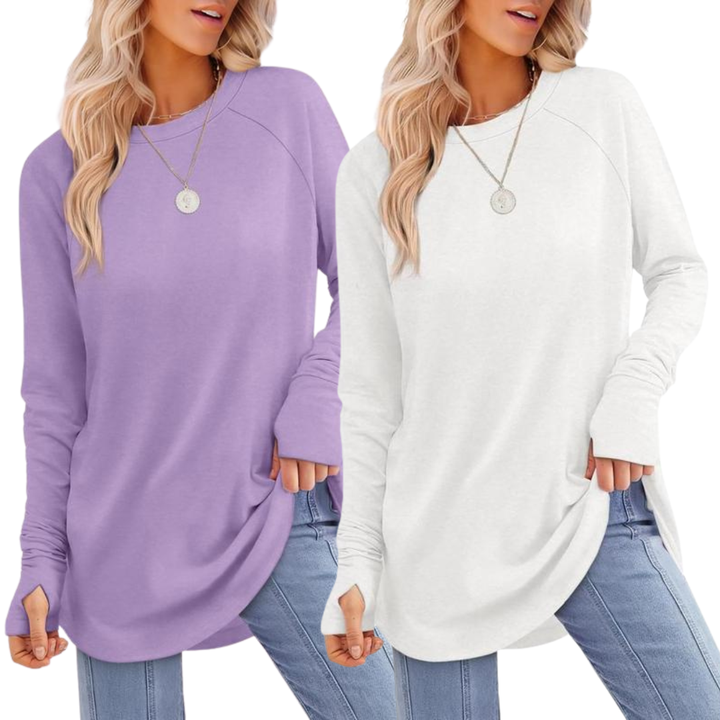 ZARITA™ - Cozy Long-Sleeve Tunic Shirt with Thumb Hole