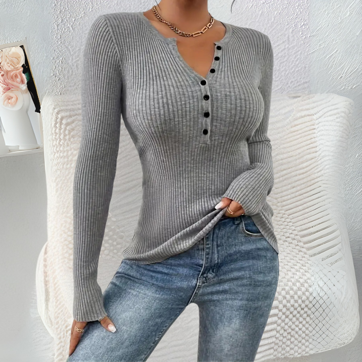 ESTEFANIA™ - Everyday Button-Front Long-Sleeve Top
