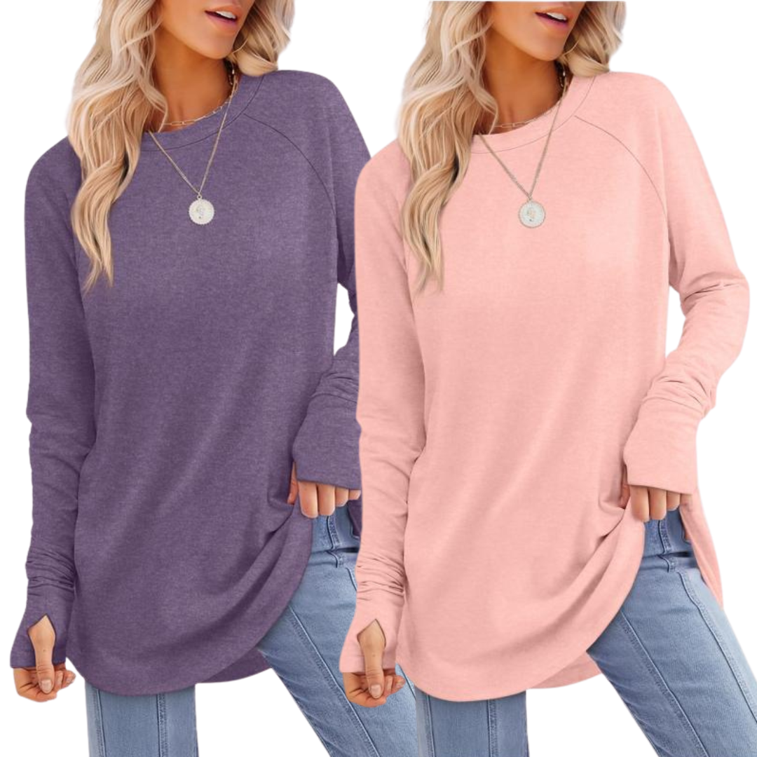ZARITA™ - Cozy Long-Sleeve Tunic Shirt with Thumb Hole
