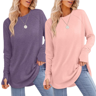 ZARITA™ - Cozy Long-Sleeve Tunic Shirt with Thumb Hole