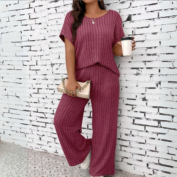 WAUNA™ - Casual Plus Size Short-Sleeve Top and Pants Set