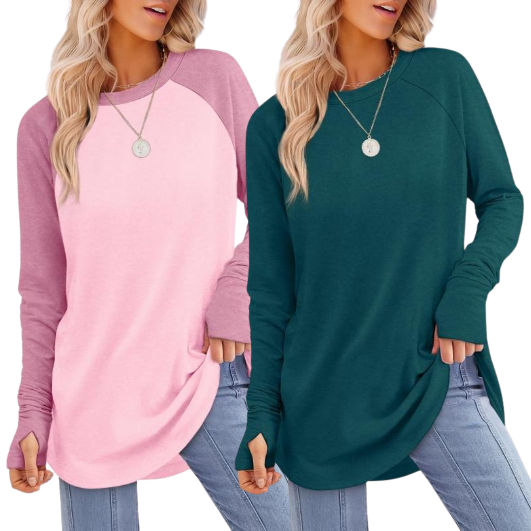 ZARITA™ - Cozy Long-Sleeve Tunic Shirt with Thumb Hole