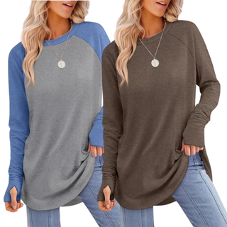 ZARITA™ - Cozy Long-Sleeve Tunic Shirt with Thumb Hole