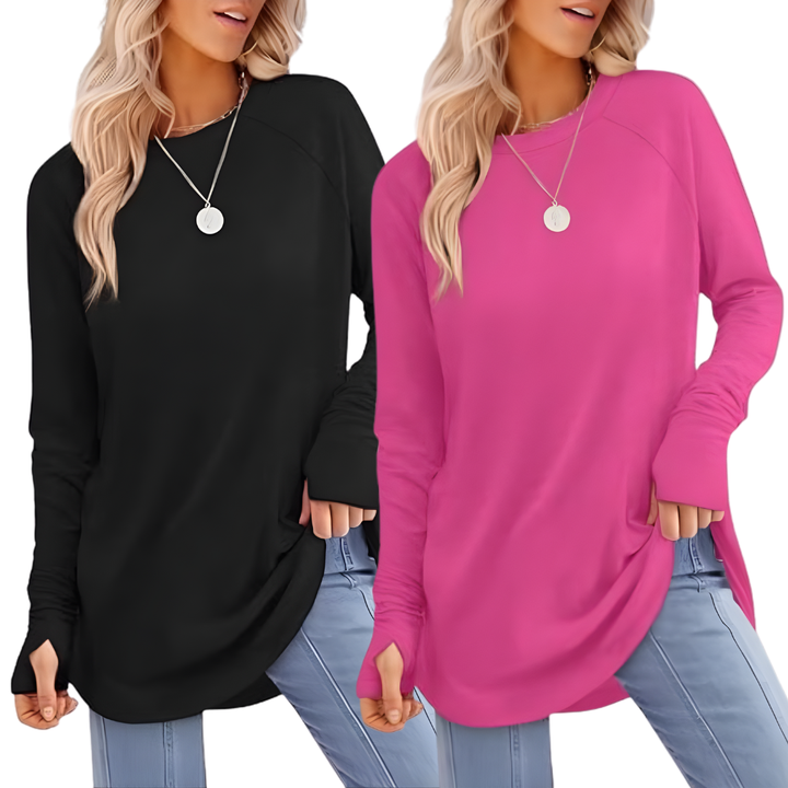 ZARITA™ - Cozy Long-Sleeve Tunic Shirt with Thumb Hole