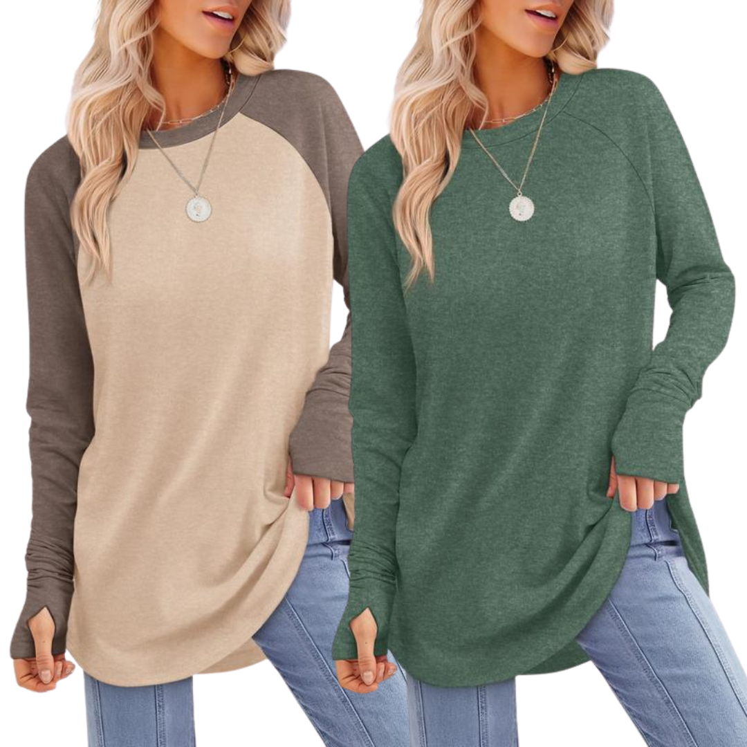 ZARITA™ - Cozy Long-Sleeve Tunic Shirt with Thumb Hole