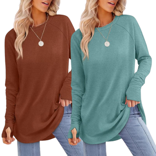 ZARITA™ - Cozy Long-Sleeve Tunic Shirt with Thumb Hole