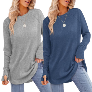 ZARITA™ - Cozy Long-Sleeve Tunic Shirt with Thumb Hole
