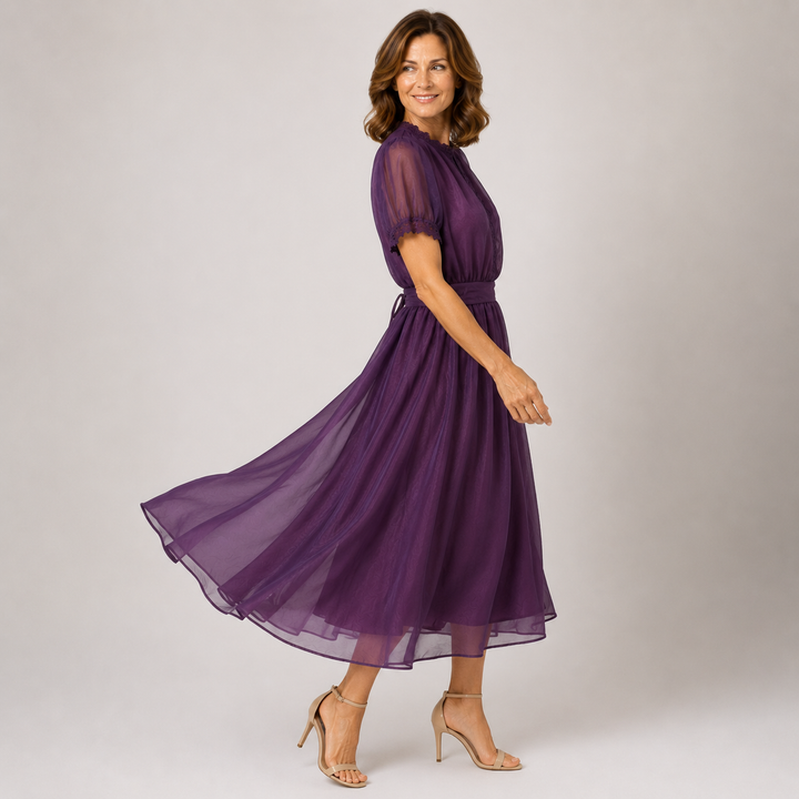 FLAVIA | Maxi Dress with Keyhole Neckline and Chiffon Lace Trim