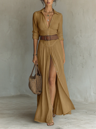 Aurelia | Button-Front Maxi Shirt Dress