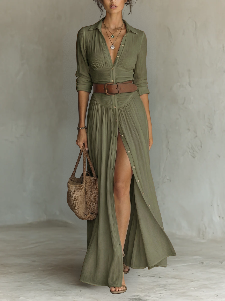 Aurelia | Button-Front Maxi Shirt Dress