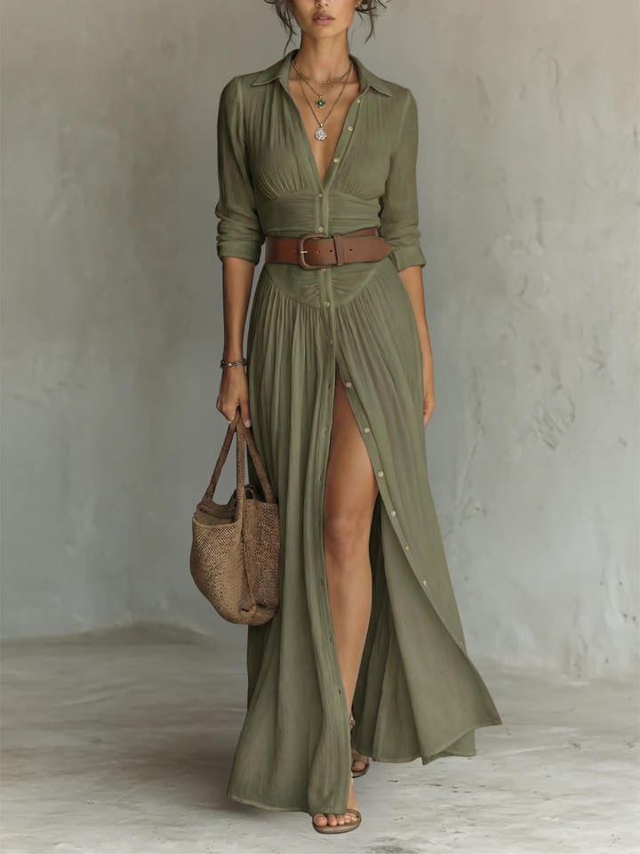 Aurelia | Button-Front Maxi Shirt Dress
