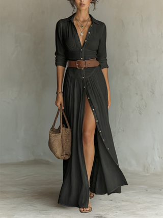 Aurelia | Button-Front Maxi Shirt Dress