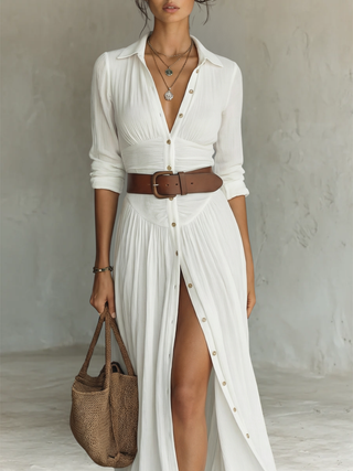 Aurelia | Button-Front Maxi Shirt Dress