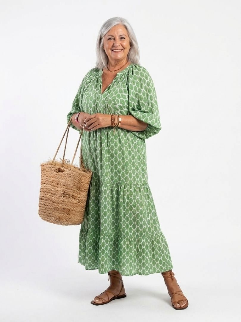 ALIANA | V-Neck Patterned Midi Dress