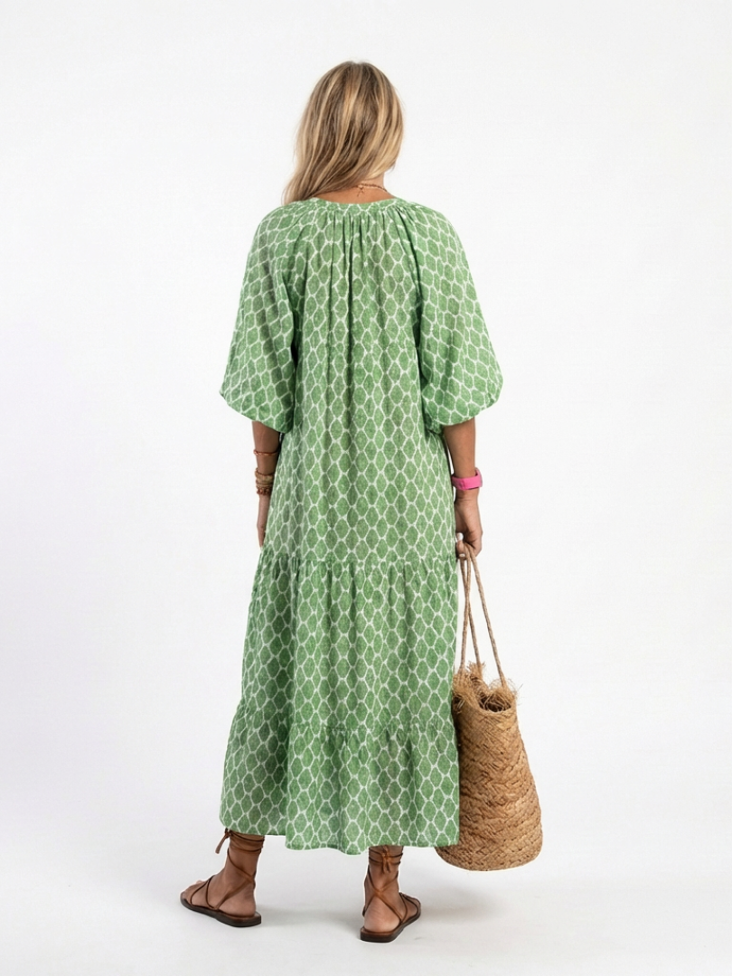 ALIANA | V-Neck Patterned Midi Dress