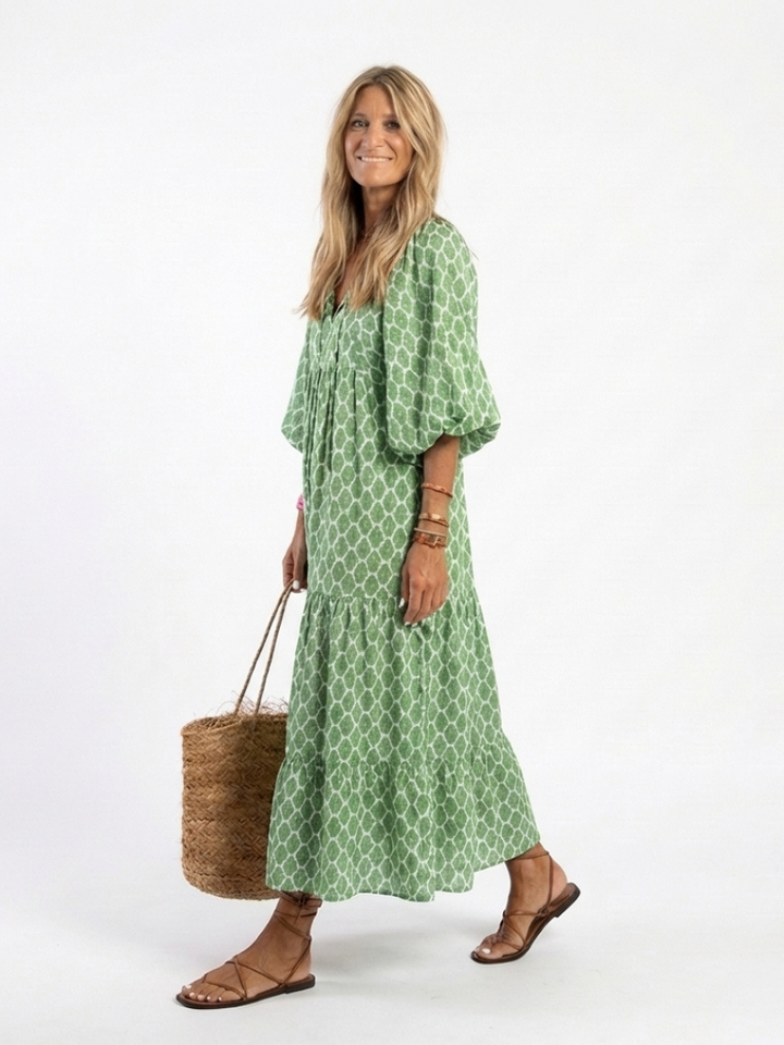 ALIANA | V-Neck Patterned Midi Dress