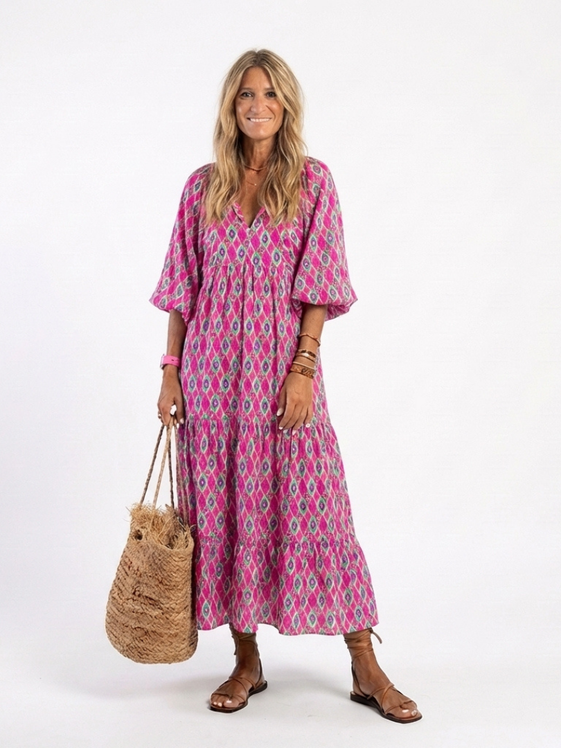ALIANA | V-Neck Patterned Midi Dress