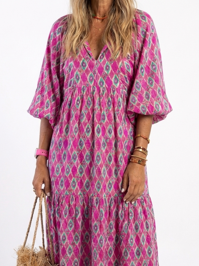 ALIANA | V-Neck Patterned Midi Dress