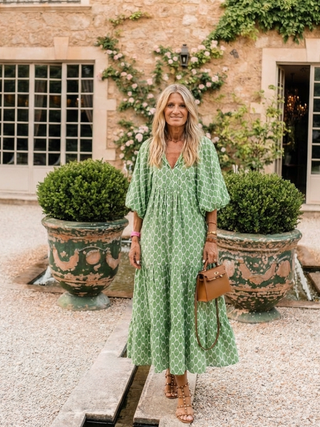 APOLLINE™ | Three Quarter Sleeve V-Neck Patterned Midi Dress