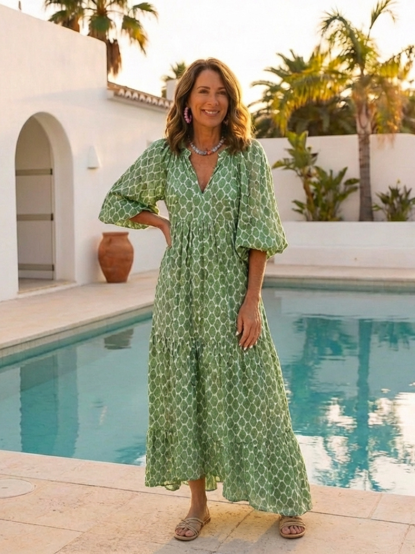 ALIANA | V-Neck Patterned Midi Dress