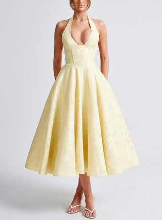 Maya™ | Elegant Midi Dress in Lemon Yellow