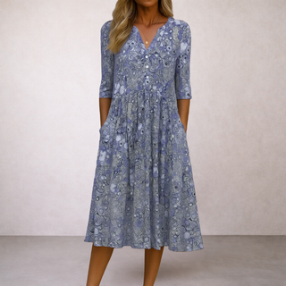 HARLOW™ | Graceful V-Neck Elegance Midi Dress