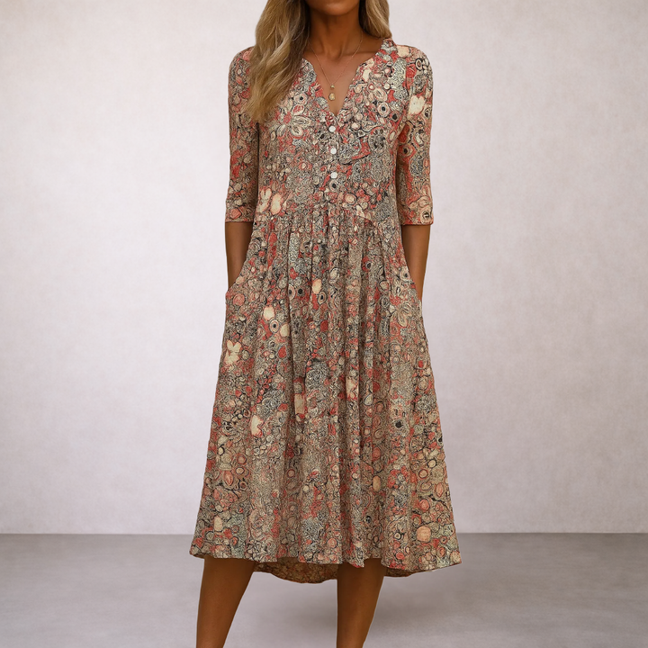 HARLOW™ | Graceful V-Neck Elegance Midi Dress