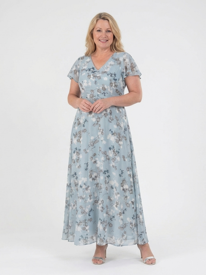 ISMERIA™ | Floral Chiffon Maxi Dress