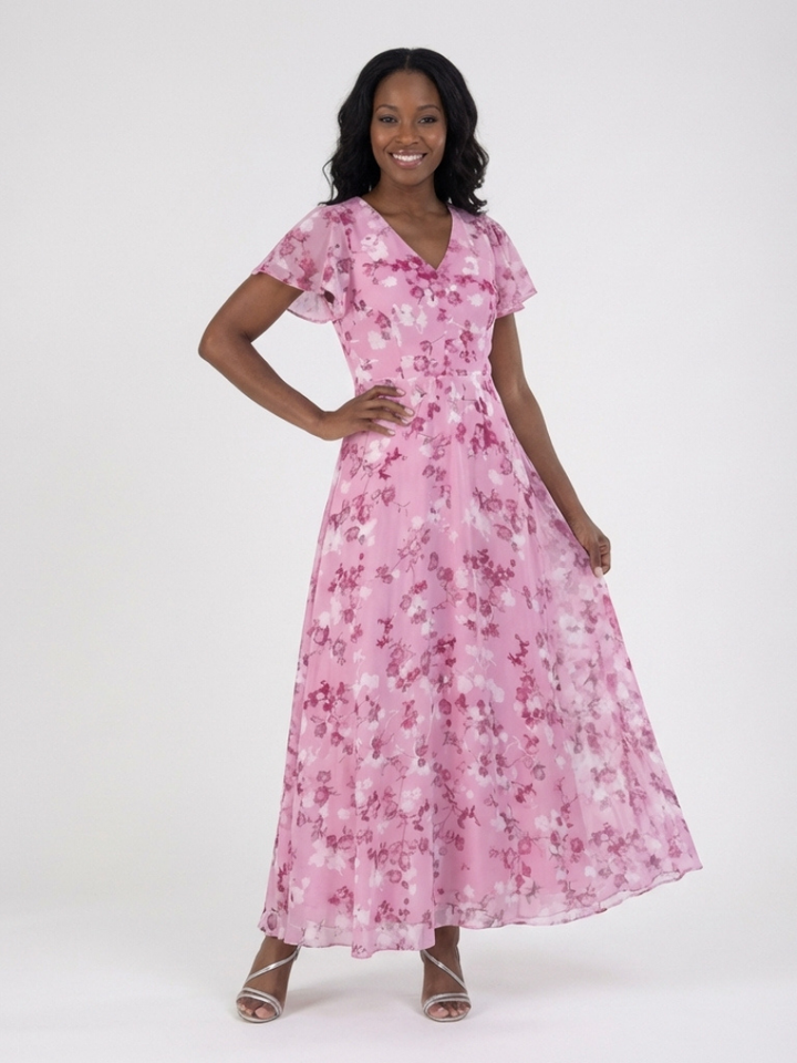 ISMERIA™ | Floral Chiffon Maxi Dress
