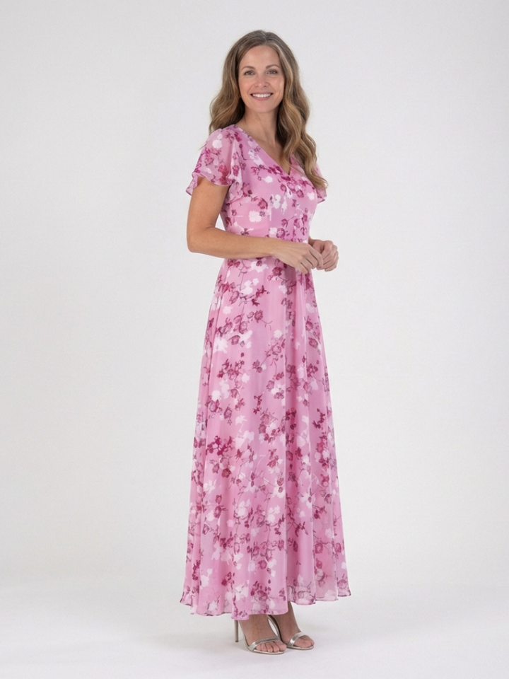 ISMERIA™ | Floral Chiffon Maxi Dress