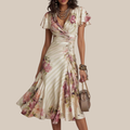 ALBA™ | Elegant Retro Satin Midi Dress with Floral Print