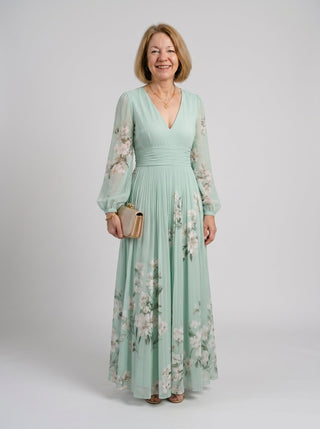 Seraphina | Mint Bloom Pleated Maxi Dress