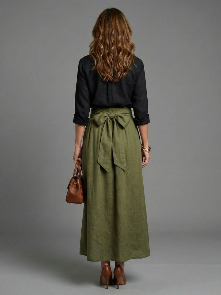 Vera | Two-Piece Set Black Blouse Olive Green Midi Skirt