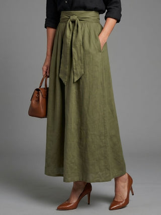Vera | Two-Piece Set Black Blouse Olive Green Midi Skirt
