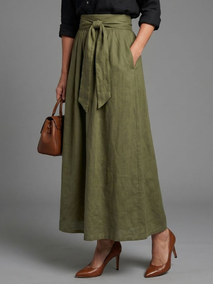 Vera | Two-Piece Set Black Blouse Olive Green Midi Skirt