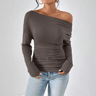 GATY™ - Chic Long-Sleeve Asymmetrical Shoulder Top